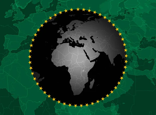带有地图和世界地图背景旗帜的非洲联盟旗帜 3D说明 — 图库照片