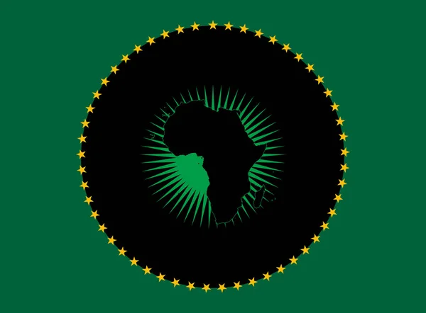 緑の背景に地図や旗が描かれたアフリカ連合旗 3Dイラスト — ストック写真