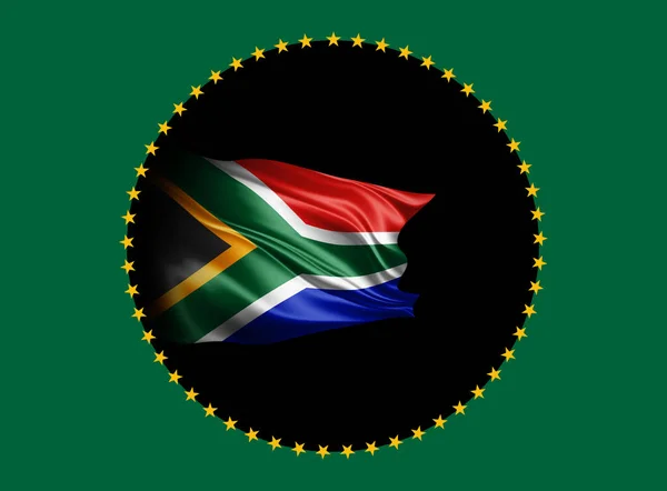 Yeşil Arka Planda Güney Afrika Afrika Birliği Bayrağı Illüstrasyon — Stok fotoğraf
