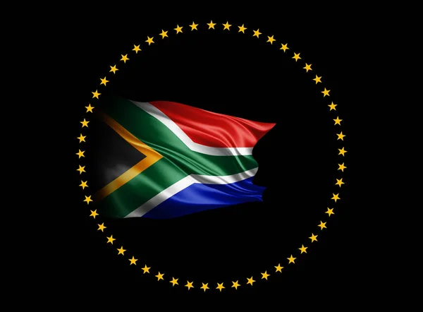 Siyah Arkaplanda Güney Afrika Afrika Birliği Bayrağı Illüstrasyon — Stok fotoğraf
