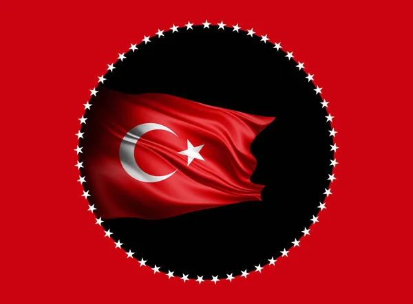 Türkei Flagge Aus Seide Und Rotem Hintergrund Illustration — Stockfoto