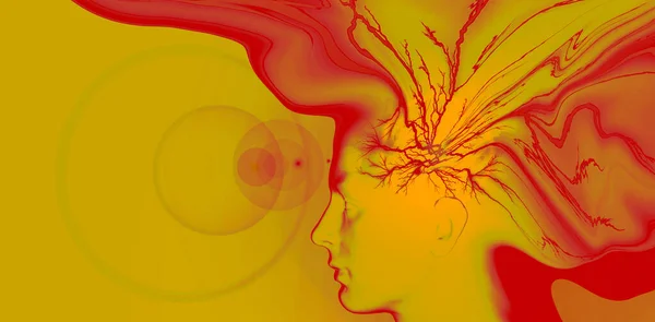 Человеческая Голова Окрашенная Абстрактным Мозгом Оранжевой Иллюстрацией — стоковое фото
