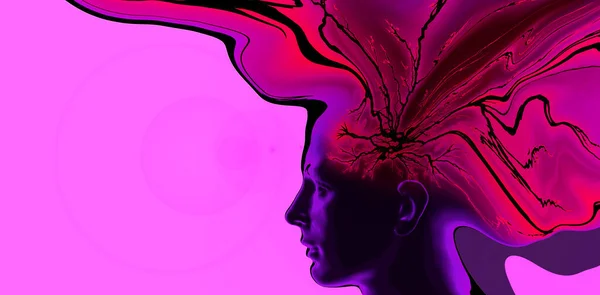Человеческая Голова Окрашенная Абстрактным Мозгом Фиолетовым Цветом Трехмерная Иллюстрация — стоковое фото