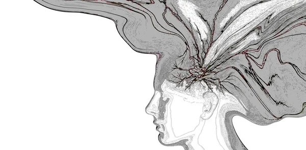 Ludzka Głowa Kolorowe Abstrakcyjnym Mózgu Białym Tle Ilustracji — Zdjęcie stockowe