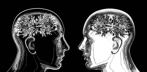Menschlicher Kopf Farbig Mit Abstraktem Gehirn Und Schwarzem Hintergrund Illustration — Stockfoto