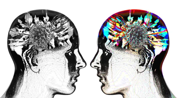 Menschlicher Kopf Farbig Mit Abstraktem Gehirn Und Weißem Hintergrund Illustration — Stockfoto