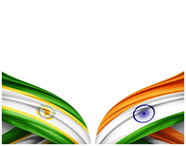 Bandeira União Africana Bandeira Índia Seda Fundo Branco Ilustração — Fotografia de Stock