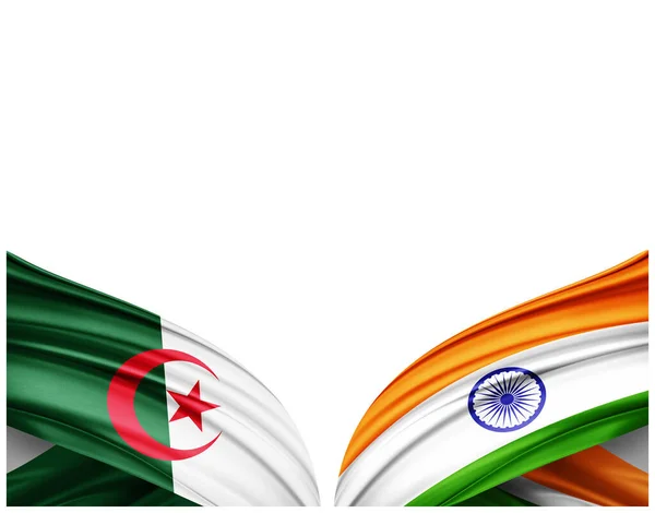 アルジェリアの国旗とインドの絹と白の背景 3Dイラスト — ストック写真