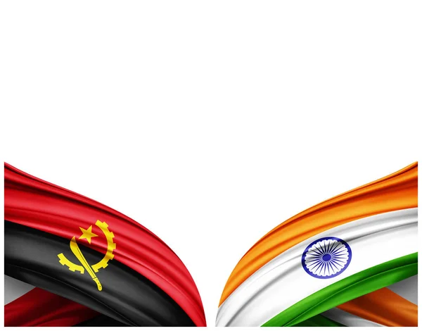 Angola Flagga Och Indien Flagga Silke Och Vit Bakgrund Illustration — Stockfoto