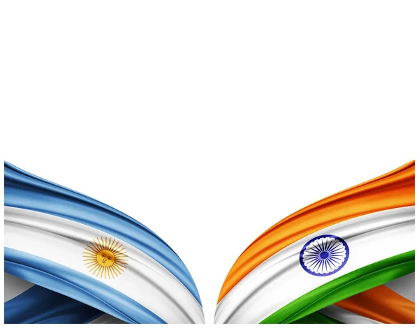 アルゼンチンの旗と絹と白の背景のインドの旗 3Dイラスト — ストック写真