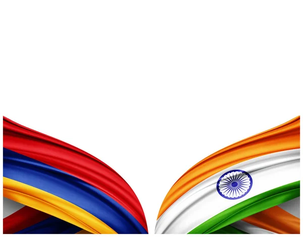 Armenische Flagge Und Indische Flagge Aus Seide Und Weißem Hintergrund — Stockfoto