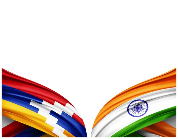 Bandiera Artsakh Bandiera India Seta Sfondo Bianco Illustrazione — Foto Stock
