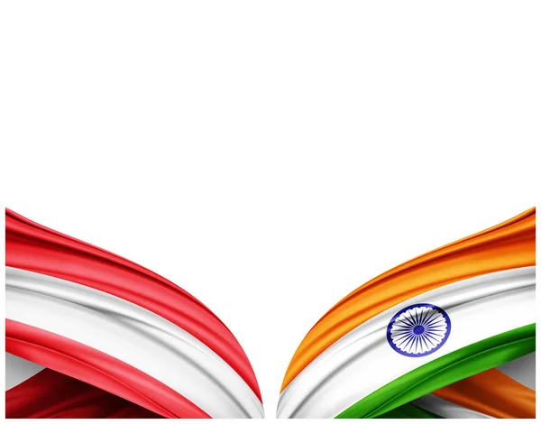 Bandeira Áustria Índia Bandeira Seda Fundo Branco Ilustração — Fotografia de Stock