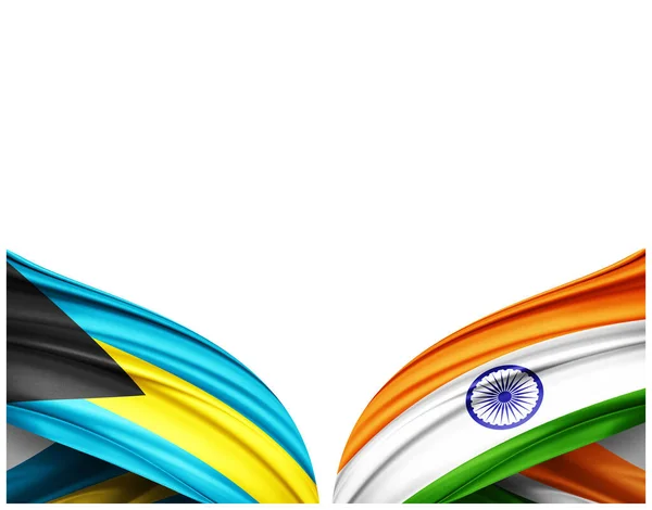 バハマの旗とインドの絹と白の背景の旗 3Dイラスト — ストック写真