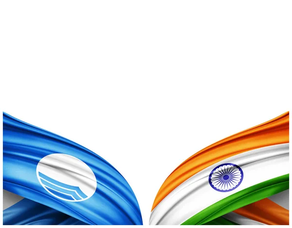 Bandeira Azul Bandeira Índia Seda Fundo Branco Ilustração — Fotografia de Stock