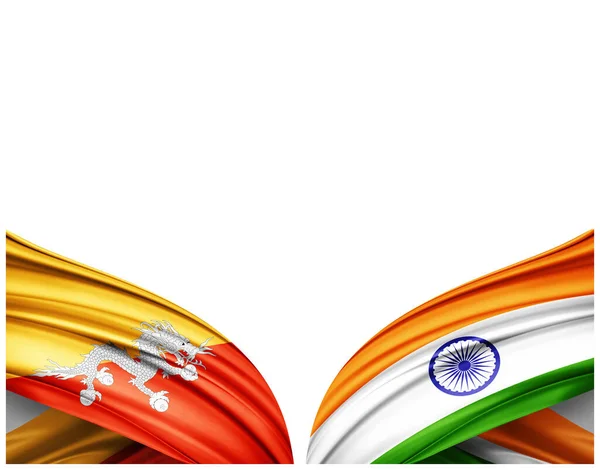 Flaga Bhutanu Indyjska Flaga Jedwabiu Białego Tła Ilustracja — Zdjęcie stockowe