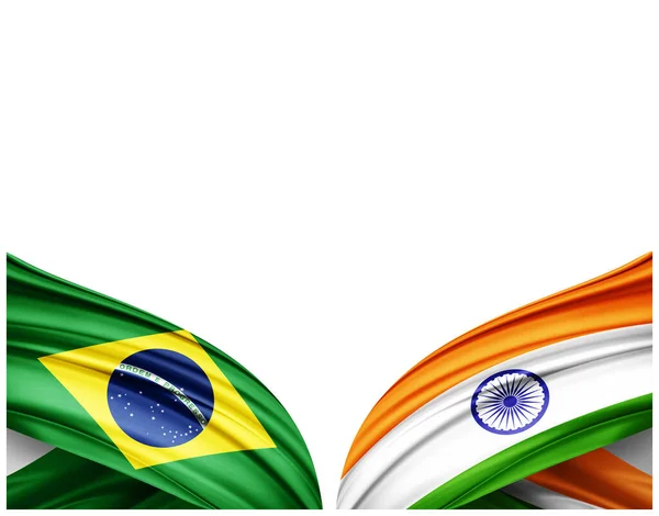 Bandeira Brasil Índia Bandeira Seda Fundo Branco Ilustração — Fotografia de Stock