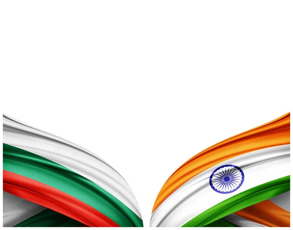 保加利亚国旗和印度丝绸和白色背景国旗 3D插图 — 图库照片