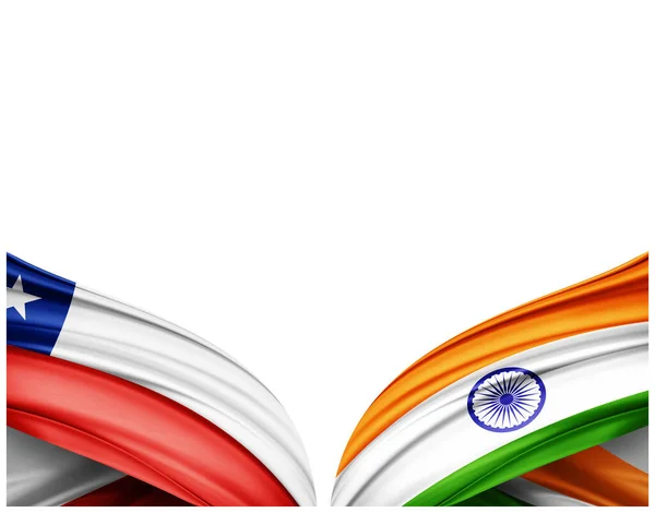 Bandiera Cile Bandiera India Seta Sfondo Bianco Illustrazione — Foto Stock