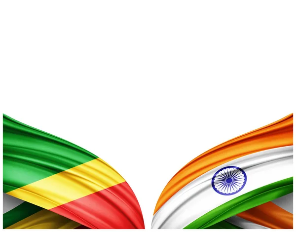 Flaga Republiki Konga Indyjska Flaga Jedwabiu Białego Tła Ilustracja — Zdjęcie stockowe