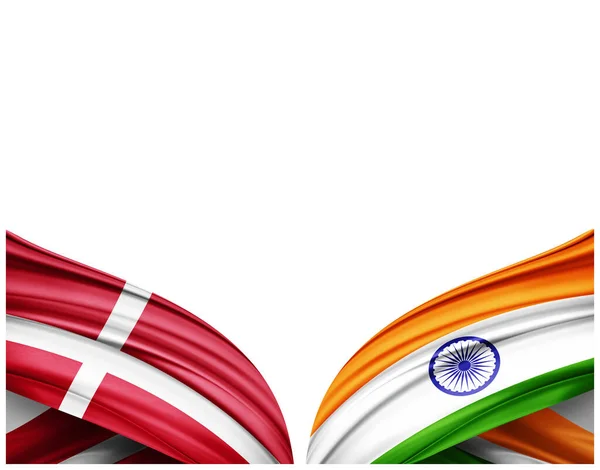 Denmark Flag India Flag Silk White Background Illustration — Stock Photo, Image