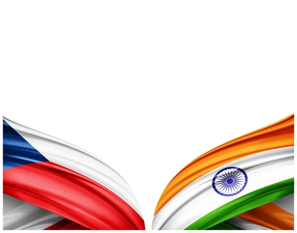 Bandeira República Checa Índia Bandeira Seda Fundo Branco Ilustração — Fotografia de Stock