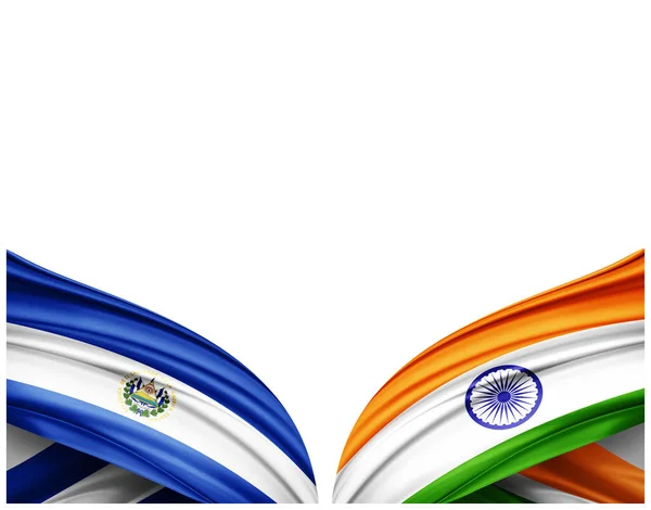 Salvador Flagge Und Indien Flagge Aus Seide Und Weißem Hintergrund — Stockfoto