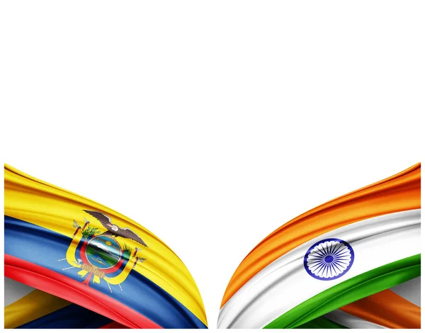 Bandeira Equador Bandeira Índia Seda Fundo Branco Ilustração — Fotografia de Stock