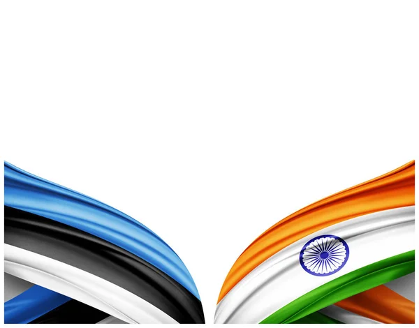 Estland Fahne Und Indien Fahne Aus Seide Und Weißem Hintergrund — Stockfoto