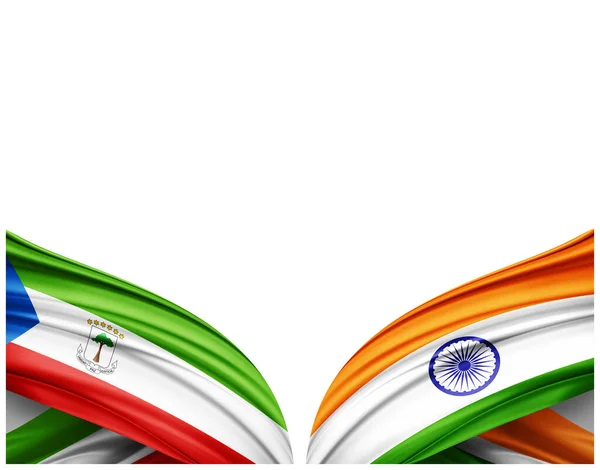 赤道几内亚国旗和印度丝绸白色背景国旗 3D插图 — 图库照片