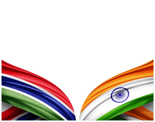 Bandeira Gâmbia Índia Bandeira Seda Fundo Branco Ilustração — Fotografia de Stock