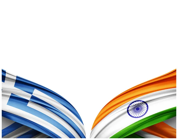Σημαία Ελλάδας Και Σημαία Ινδίας Από Μετάξι Και Λευκό Φόντο — Φωτογραφία Αρχείου