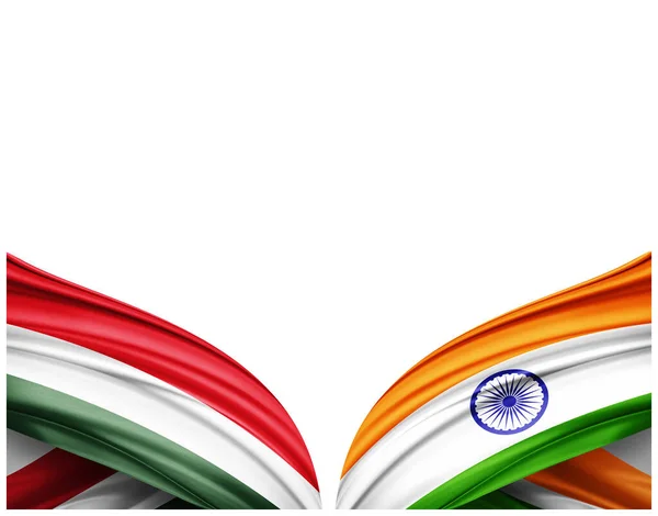 Bandeira Hungria Índia Bandeira Seda Fundo Branco Ilustração — Fotografia de Stock