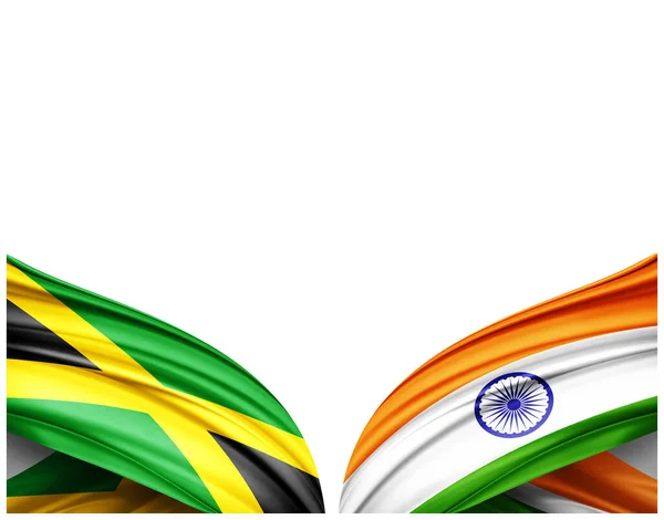 Jamaica Flagga Och Indien Flagga Silke Och Vit Bakgrund Illustration — Stockfoto