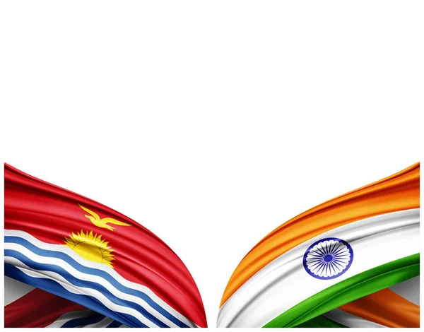 Σημαία Κιριμπάτι Και Σημαία Ινδίας Από Μετάξι Και Λευκό Φόντο — Φωτογραφία Αρχείου