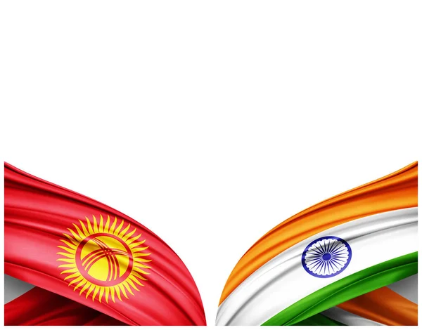 Kırgızistan Bayrağı Ipek Beyaz Arka Planda Hindistan Bayrağı Illüstrasyon — Stok fotoğraf