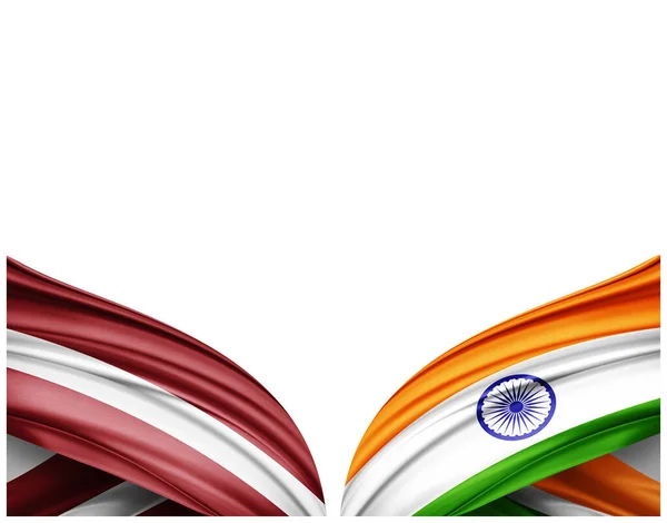 Σημαία Λετονίας Και Της Ινδίας Σημαία Του Μεταξιού Και Λευκό — Φωτογραφία Αρχείου