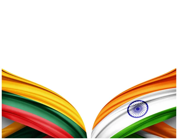 Litauische Flagge Und Indische Flagge Aus Seide Und Weißem Hintergrund — Stockfoto