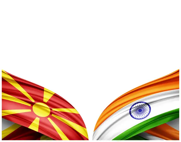 Bandera Macedonia Bandera India Seda Fondo Blanco Ilustración — Foto de Stock