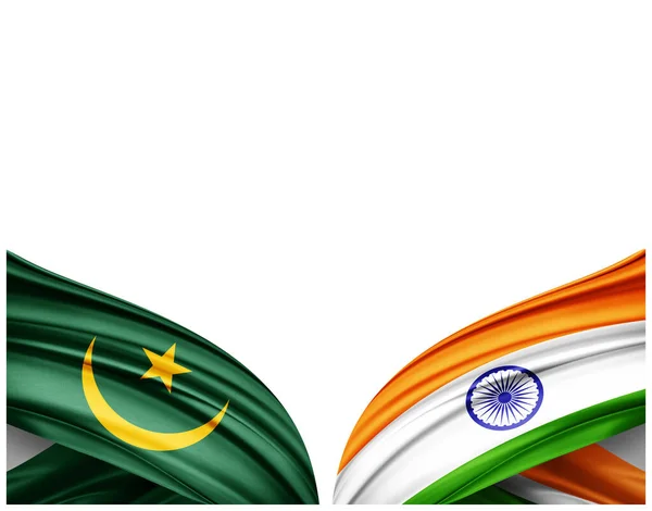 Mauritanië Vlag India Vlag Van Zijde Witte Achtergrond Illustratie — Stockfoto