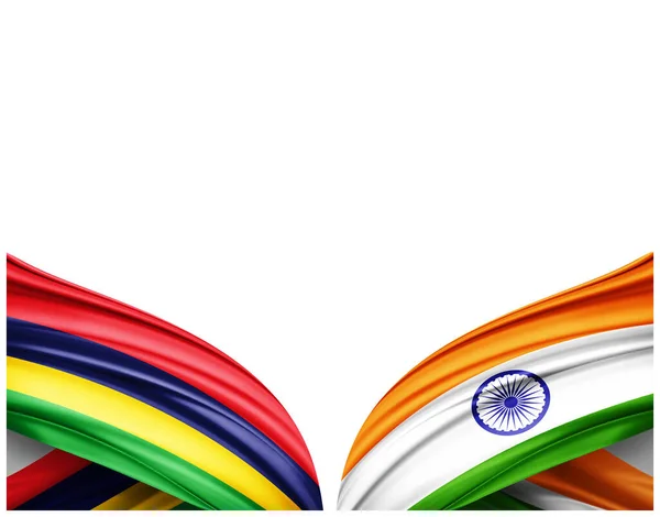 Σημαία Μαυρίκιου Και Την Ινδία Σημαία Του Μεταξιού Λευκό Φόντο — Φωτογραφία Αρχείου
