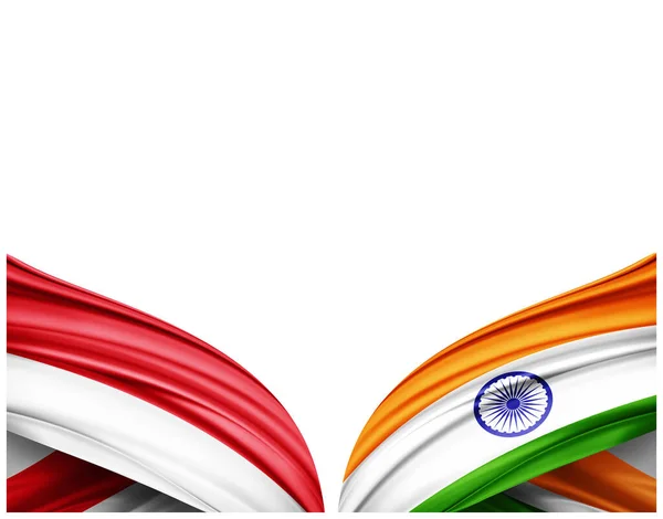モナコの国旗とインドの絹と白の背景 3Dイラスト — ストック写真