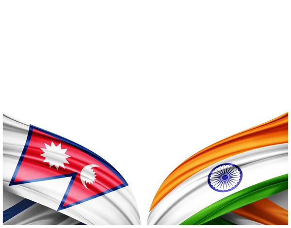 Nepal Flag India Flag Silk White Background Illustration — Stock Photo, Image