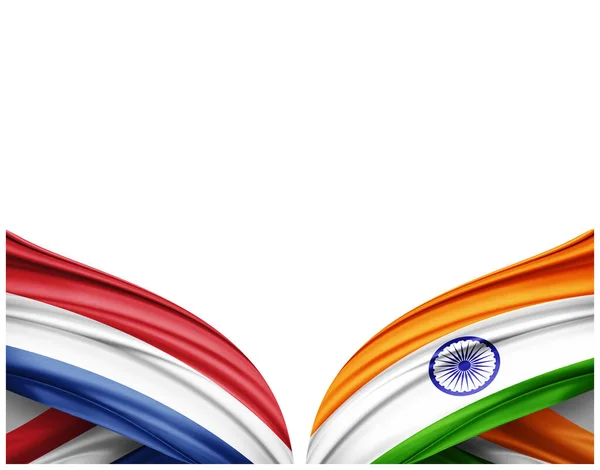 Niederländische Flagge Und Indische Flagge Aus Seide Und Weißem Hintergrund — Stockfoto