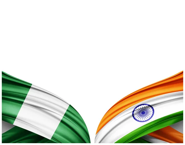 Nigeria Fahne Und Indien Fahne Aus Seide Und Weißem Hintergrund — Stockfoto