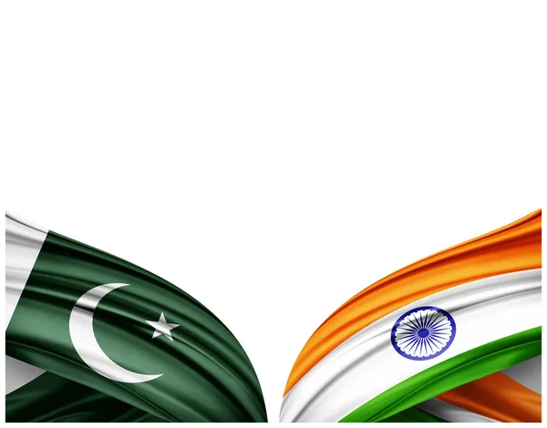 Флаг Пакистана Флаг Индии Шелковом Белом Фоне Иллюстрация — стоковое фото