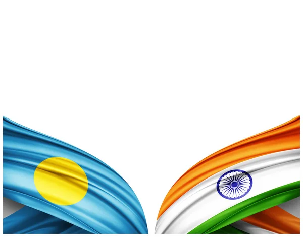 Palau Flagge Und Indien Flagge Aus Seide Und Weißem Hintergrund — Stockfoto