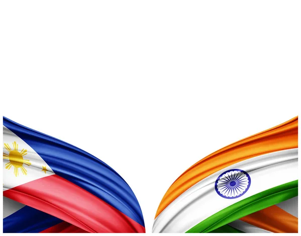 Bandera Filipinas Bandera India Seda Fondo Blanco Ilustración —  Fotos de Stock