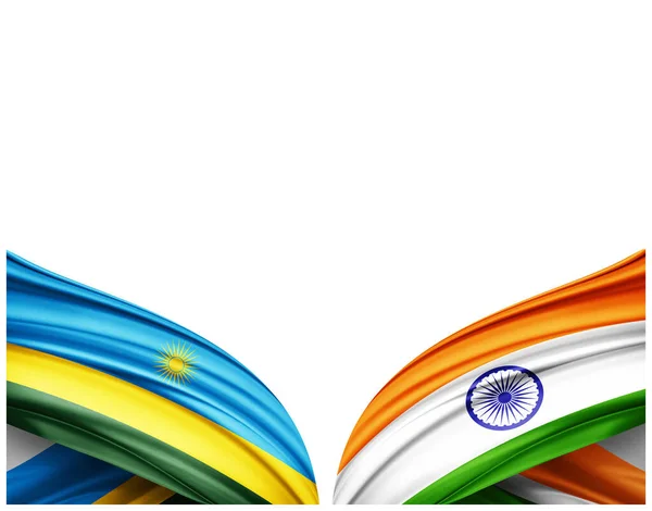 ルワンダの国旗とインドの絹と白の背景 3Dイラスト — ストック写真