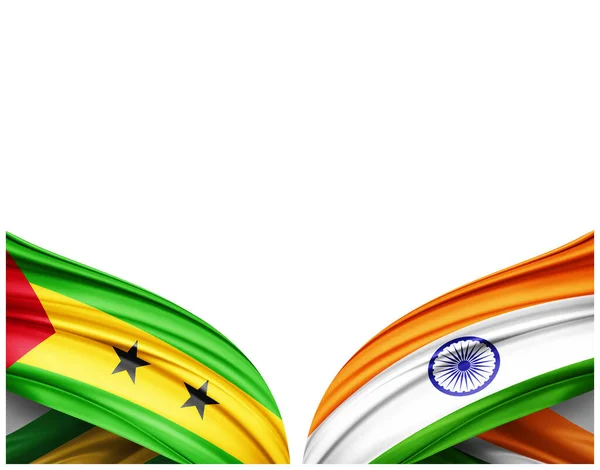 絹と白の背景のサントメ旗とインドの旗 3Dイラスト — ストック写真